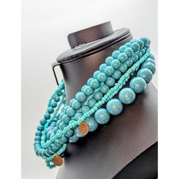 Sugarfix by Baublebar Multi Strand Faux Turquoise Gold Dangle Choker Necklace - Picture 2 of 5